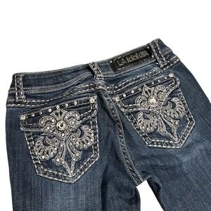 LA Idol Skinny Jeans Size 5 Dark Wash Rhinestone Cross Pocket Y2K Western Denim